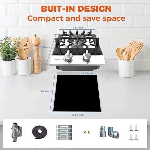 Miniatura 6 de TOPWISH Placa de Cocina de Gas de 12 Pulgadas, Estufa de Gas Integrada Convertible a LPG/NG con 2 Quemadores 18000BTU, Estufa de Propano de Acero