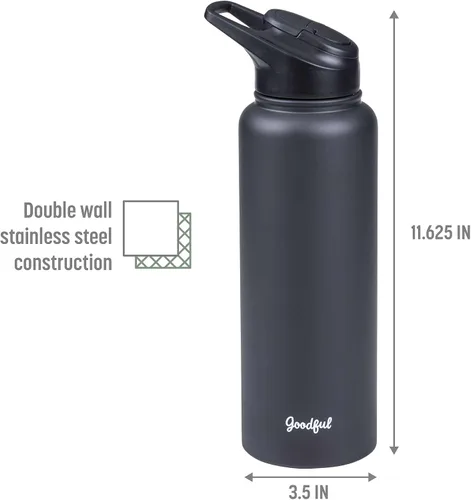 Miniatura 3 de Goodful Botella de agua de doble pared sellada al vacío, aislada con dos tapas intercambiables, tapas para beber o tragar, a prueba de fugas, boca