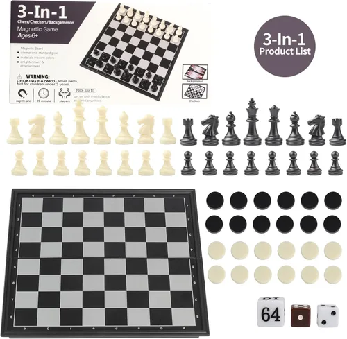 Miniatura 6 de Andux Juego de mesa magnético plegable tres en uno, ajedrez, backgammon, damas CXYXQ-02 (M)
