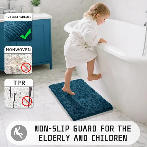 Miniatura 5 de Yimobra Alfombras lavables para baño, alfombra de baño de chenilla súper suave y absorbente para piso y alfombra, alfombra antideslizante de secado