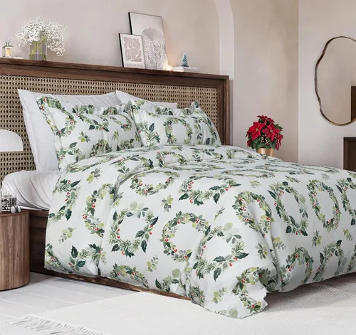 Miniatura 26 de Juego de funda de edredón de Navidad tamaño individual, funda de edredón extra suave con 1 funda de almohada, ropa de cama navideña con cierres