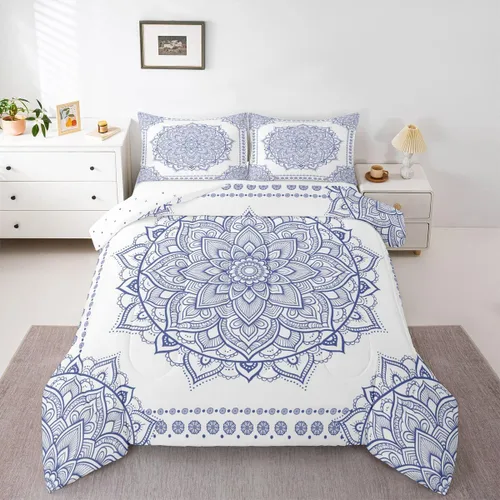 Miniatura 37 de Erosebridal Chic - Juego de edredón de flores tamaño Queen, juego de ropa de cama estética con mandala, juego de edredón gris turquesa, juego