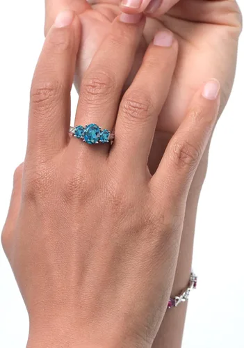 Miniatura 5 de Gem Stone King Anillo ovalado de plata de ley 925 con topacio azul Londres de compromiso para mujer