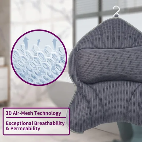 Miniatura 2 de Poemland Almohada de baño grande extra gruesa con cuello, espalda, soporte para la cabeza para bañera, spa, gris remojo (21 x 17 pulgadas)