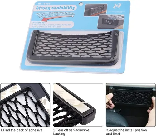 Miniatura 8 de Bolsa de red trasera universal S, Organizador de malla de coche, Organizador de almacenamiento de bolsillo trasero lateral para coche, Bolsa de red