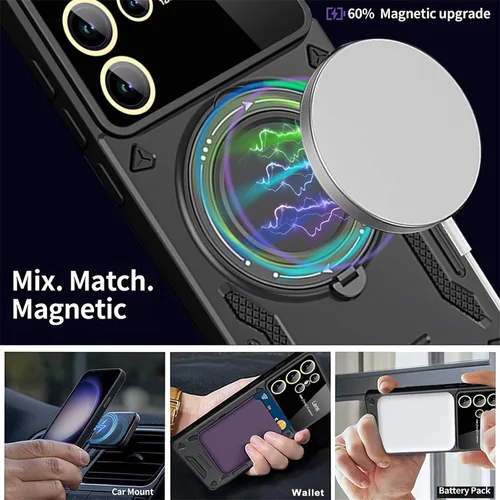 Miniatura 5 de Funda para Samsung Galaxy S22 Ultra con protector de lente de cámara, [compatible con MagSafe] con función atril protección de grado militar a Rojo