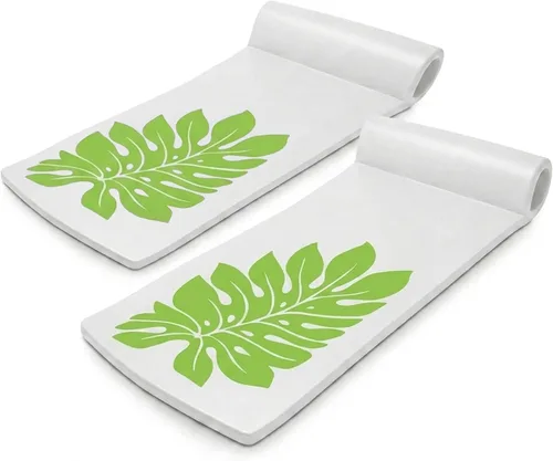 TRC Recreation Sunsation - Juego de 2 tumbonas flotantes de espuma de 1.75 pulgadas de grosor, color blanco con hojas verdes con reposacabezas para