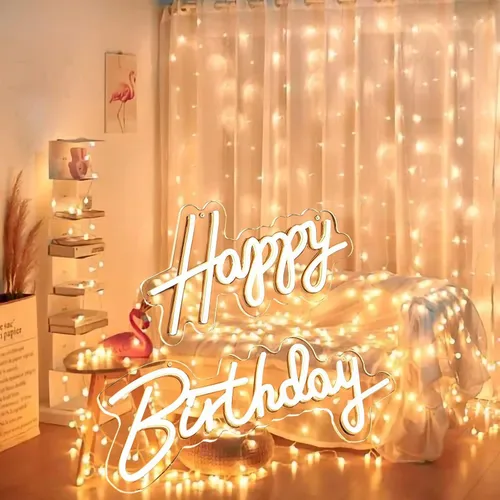 Miniatura 5 de Letrero de neón grande de feliz cumpleaños para decoración de pared, con interruptor regulable, letrero de neón reutilizable de feliz cumpleaños