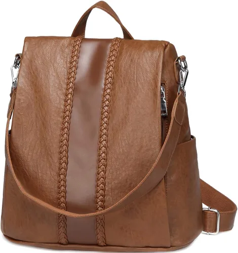 VASCHY - Mochila para mujer, de piel sintética, moderna, antirrobo, mochila para mujer, con tejido clásico., Marrón), VAAU061BR