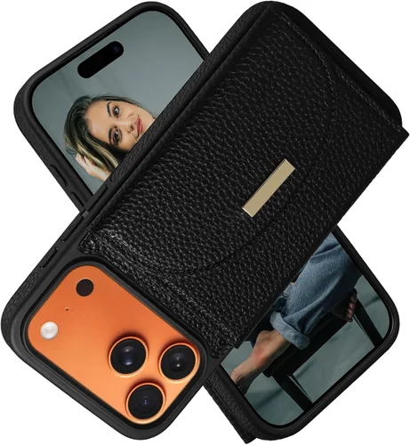 Miniatura 54 de Funda tipo cartera para iPhone 15 Pro de 6.1'', funda plegable con ranuras para tarjetas, soporte con anillo y atril, cubierta protectora tipo folio