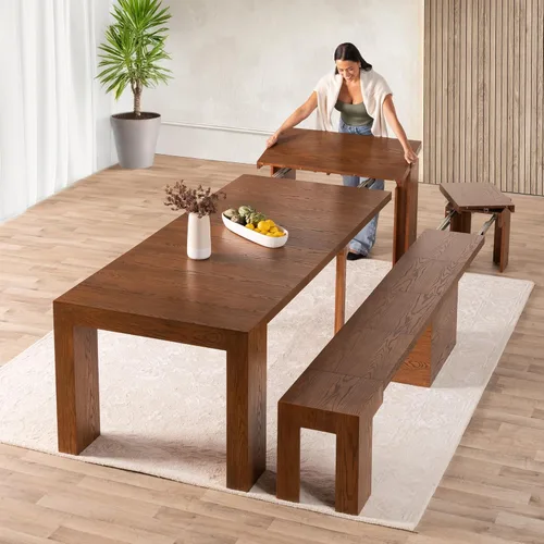 Miniatura 41 de Transformer Table - Mesa de comedor extensible de madera maciza, asientos 2-12, mesa de comedor expandible, muebles que ahorran espacio, muebles