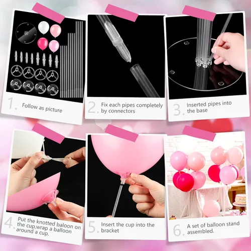 Miniatura 6 de Gejoy Juego de 4 soportes de globos rosas para centros de mesa, soportes de látex para globos de mesa para baby shower, cumpleaños, boda