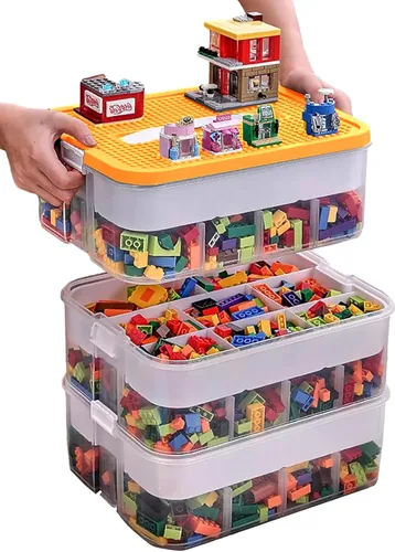Miniatura 7 de Caja de almacenamiento de juguetes para niños para bloques de construcción apilables de Lego, organizadores de contenedores en miniatura, Claro - Un