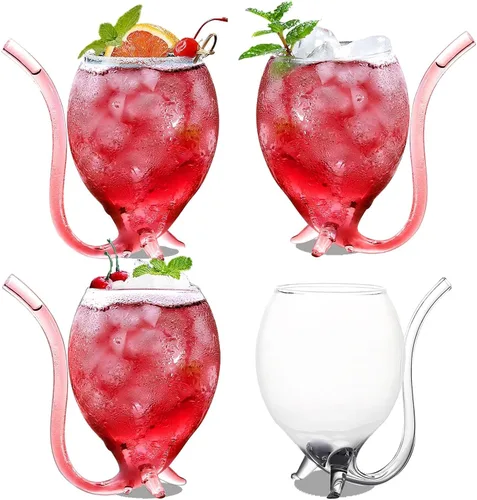 Miniatura 7 de Vampire - Juego de 2 copas de cóctel de 12 onzas con tubo para beber, pajita, tazas creativas de vidrio para vino, jugo de champán, hogar, bar