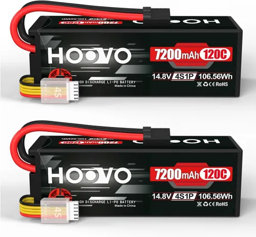 HOOVO 4S Lipo Battery 14.8V 120C 7200mAh RC Car Batteries Estuche rígido con enchufe TR compatible con escala 1/8 y 1/10 RC Car Buggy Truck Slash
