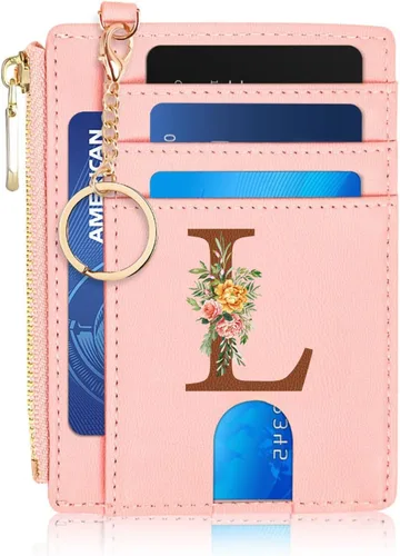 Miniatura 16 de Tarjetero para mujer minimalista y delgado con bolsillo frontal, bloqueo RFID, cartera compacta con ventana para identificación y bolsillo