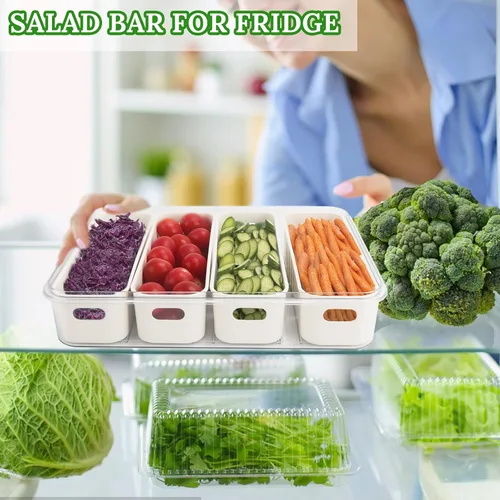 Miniatura 8 de shopwithgreen Recipientes para barra de ensalada para refrigerador con tapa y asa, contenedores de almacenamiento de frutas con 4 coladores