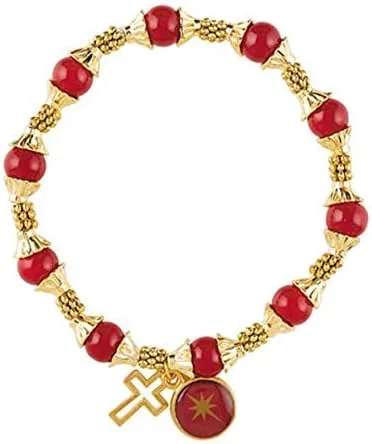 Pulsera de joyería de cruz, pulsera de cuentas en tono rojo y dorado con dije de cruz, relleno de calcetines para niñas, Vidrio, aleación de zinc,