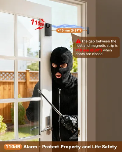 Miniatura 5 de WSDCAM Alarma de puerta cuando se abre la puerta, inalámbrica de 110 dB antirrobo con control remoto, timbres de puerta, alarmas de seguridad Negro