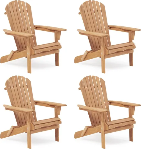 Miniatura 11 de Silla Adirondack plegable de madera de gran tamaño con respaldo y tabla de asiento premontados, silla de descanso para patio al aire libre, jardín