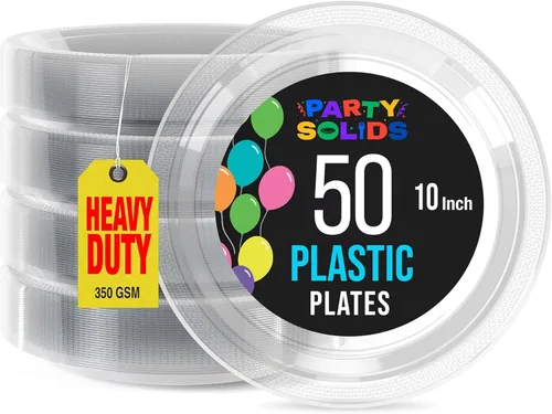 Miniatura 24 de Exquisite Party Solids - Platos de plástico naranja para suministros de fiesta, platos desechables de 10 pulgadas, 50 piezas, juego de vajilla