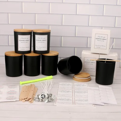 Miniatura 6 de MILIVIXAY Paquete de 12 tarros de vela de vidrio negro mate de 7 onzas con tapas y kits de fabricación de velas, tarros de velas vacíos a granel
