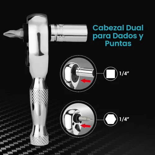 Miniatura 2 de DURATECH Llave de trinquete rechoncha de 1/4 pulgadas, destornillador de zócalo y broca, 72 dientes, aleación de cromo, acabado cromado