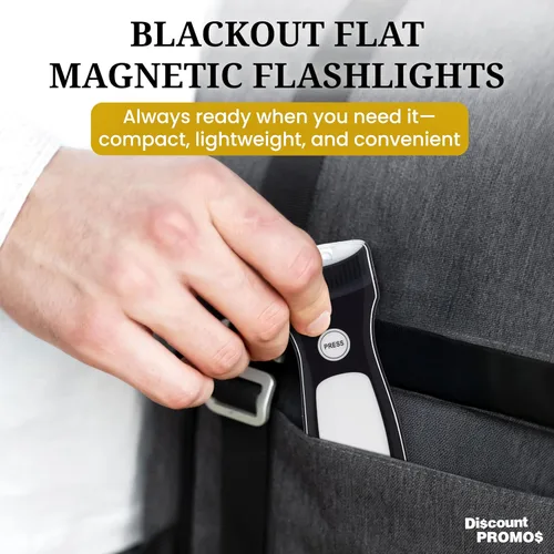 Miniatura 4 de DISCOUNT PROMOS Juego de 10 Linternas Magnéticas Planas Blackout - Luces LED, Correa de Muñeca Incluida, Imán para Nevera - Negro