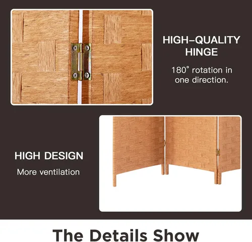 Miniatura 3 de Divisor de habitación de 4 paneles con diseño tejido de malla de madera plegable Natural