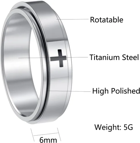 Miniatura 25 de Anillos giratorios para la ansiedad para hombre, anillos clásicos de cadena para mujeres y adultos, anillo de acero de titanio