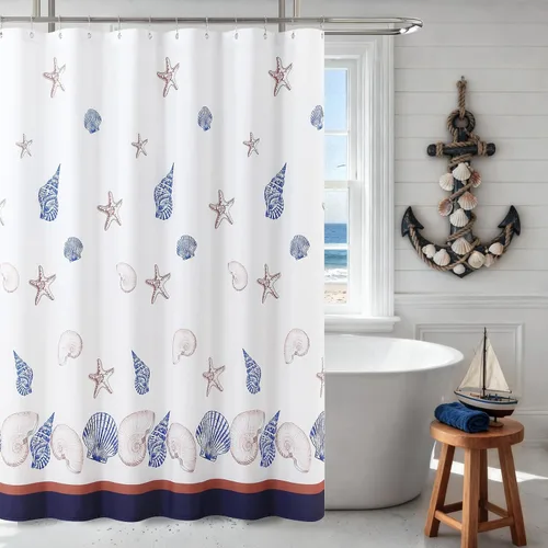 Miniatura 11 de Cortina de ducha náutica azul aviación, cortina de ducha de tela, cortinas de ducha azul marino para baño, cortinas de baño impresas, cortinas
