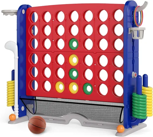 Miniatura 10 de KOTEK Juego gigante de 4 en fila, altura ajustable, juego de patio jumbo de 4 en puntuación con lanzamiento de anillo, baloncesto, golf, bolsillo