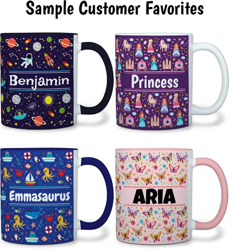 Miniatura 3 de Taza personalizada para niños – Mariposas – Nombre/texto personalizado, chocolate caliente de cerámica, cacao/taza de café para niñas, regalo