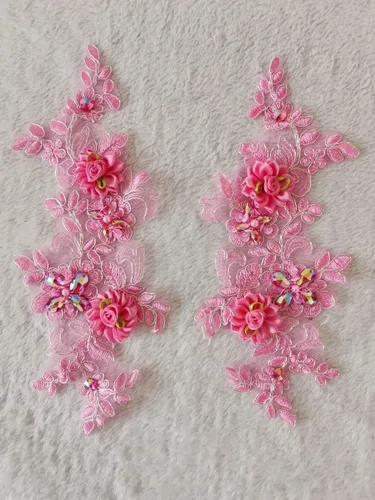Miniatura 9 de Parches de tela de encaje fino bordados con diamantes de imitación bordados, decoración de vestido para coser en lentejuelas cuentas, accesorio