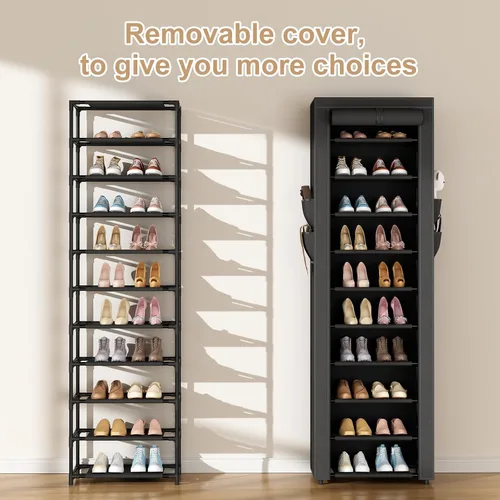 Miniatura 5 de ROJASOP Zapatero con cubiertas, organizador de zapatos grande de 10 niveles, almacenamiento alto para 20-22 pares de zapatos y botas, organizador