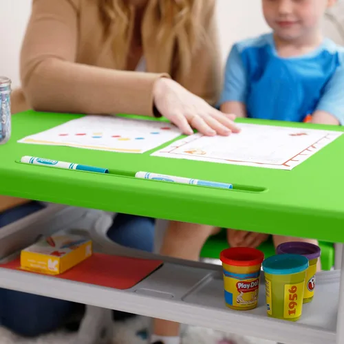 Miniatura 7 de ECR4Kids Escritorio y Silla Plus para Niños, Muebles para Niños, Verde Hierba/Gris Claro, 2 Piezas