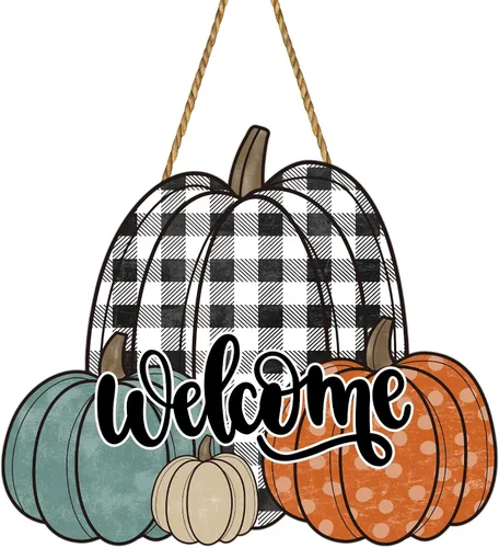 Decoración de pared de calabaza, decoración de pared de calabaza, decoración de otoño para el hogar, porche, colgador de puerta delantera, letrero