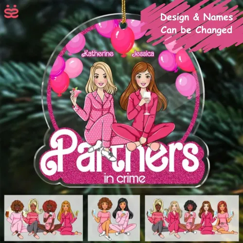 Miniatura 2 de Gossby Adorno de Navidad acrílico personalizado para parejas en el crimen, Navidad personalizada para 3 mujeres con diseño, nombre, recuerdo de 36