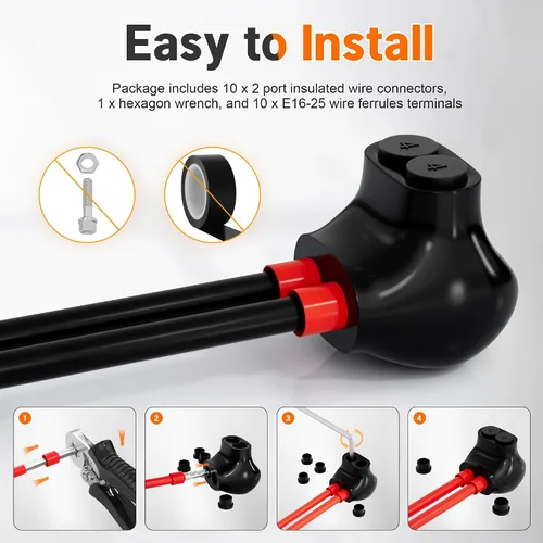 Miniatura 5 de Joinfworld Conector de múltiples derivaciones aislado de 2 puertos, conectores de cable de aluminio a cobre, 4-14AWG de entrada de un solo lado