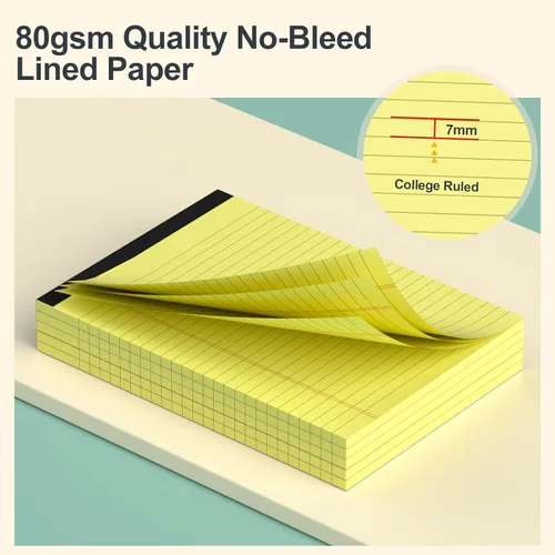Miniatura 3 de Blocs de notas pequeños de 5x8 amarillos – paquete de 4, papel grueso premium de 80gsm, 30 hojas/60 páginas por bloc, páginas perforadas con rayas