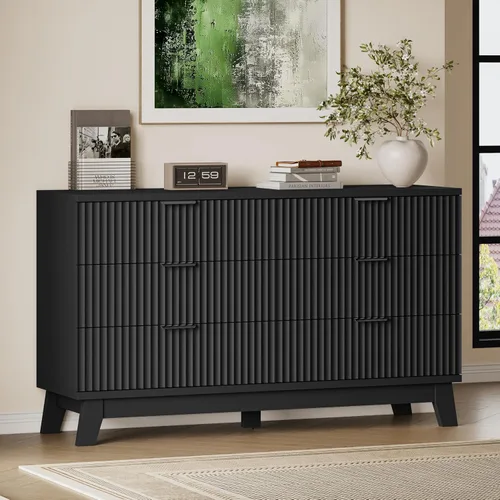 Miniatura 36 de BORNOON Cómoda alta de 46" para dormitorio, cómoda de 6 cajones acanalados, cómoda moderna de madera con almacenamiento profundo, correderas