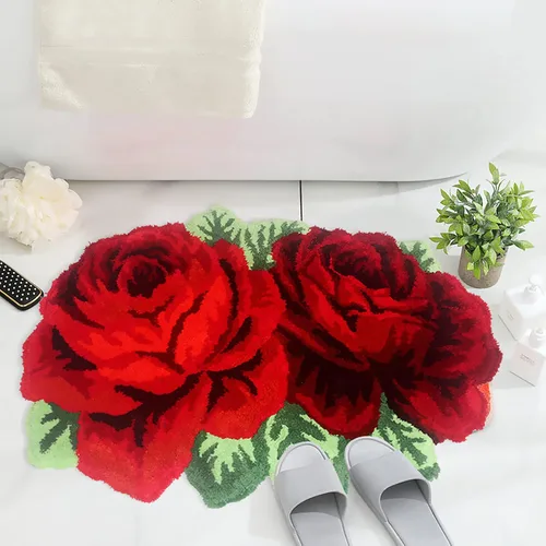 Miniatura 4 de UKELER Alfombras de baño con rosas rojas para baño, antideslizantes, absorbentes, peludas, suaves, para dormitorio de niñas, 27.5 x 23.6 pulgadas
