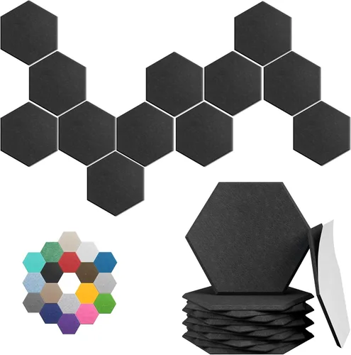 Paneles acústicos hexagonales, paquete de 12 paneles de absorción de sonido de alta densidad de 12"X10"X0.4" para mejorar la reducción de ruido,