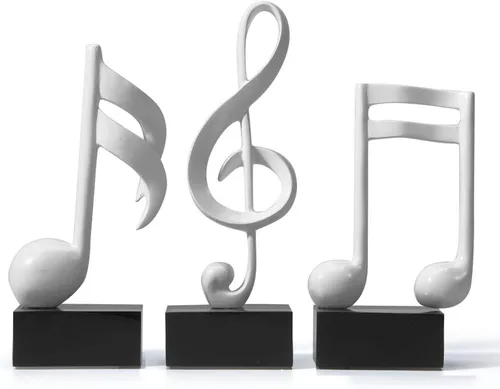 HAUCOZE Decoración de notas musicales, decoración musical, regalos, centro de mesa, escultura, piano, estatua, blanco, 7.5 pulgadas