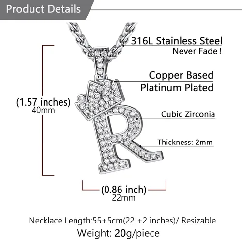 Miniatura 5 de U7 Collar de letras A-Z para hombres y mujeres chapado en oro de 18 quilates con cadena de nombre de 22 a 24 pulgadas color plata y oro negro
