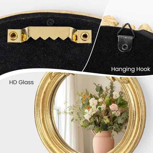 Miniatura 6 de AELS Paquete de 3 pequeños espejos dorados antiguos para decoración de pared, espejo para colgar en la pared, decoración del hogar de lujo, espejo