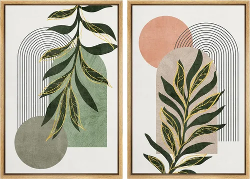 Miniatura 45 de SIGNFORD Lienzo enmarcado para pared, juego de arte con hojas de palmera de selva, polígonos geométricos, formas abstractas, ilustración, arte