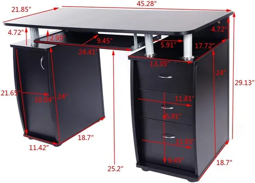 Miniatura 2 de Escritorio para computadora con estante con cajón, bandeja extraíble para teclado, escritorio de oficina en casa de almacenamiento grande de 43