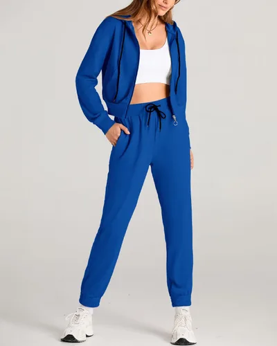 Miniatura 3 de Amkoyam Conjunto de dos piezas para mujer, de manga larga, con cremallera, sudadera con capucha y pantalones largos