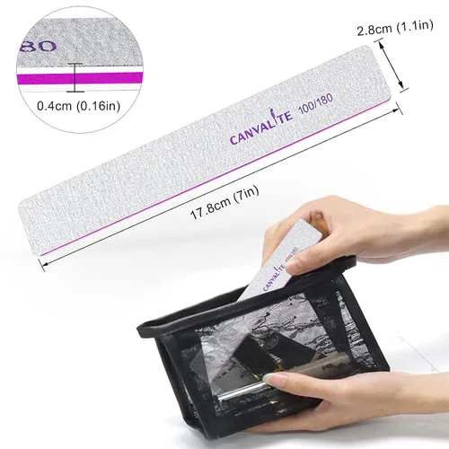 Miniatura 5 de Canvalite 12 limas de uñas gruesas de grano 100/180 para uñas acrílicas, lima de uñas profesional, reutilizable, tablero de esmeril, herramientas